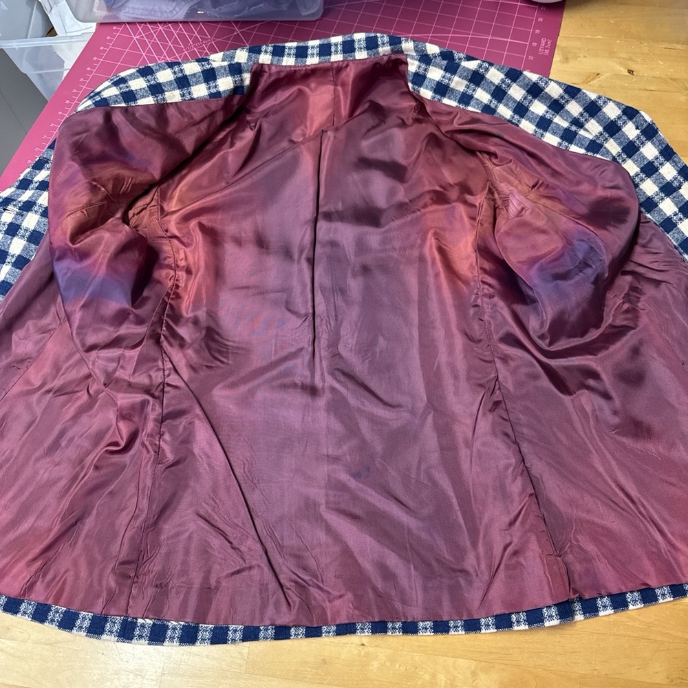 Vintage Navy White Check Wool Blazer – 70s Style - Picture 6 of 7